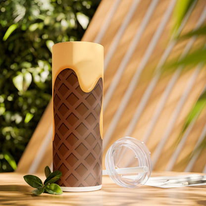 Dripping Ice Cream Waffle Cone - SleekSip Skinny 20oz Tumbler with Straw