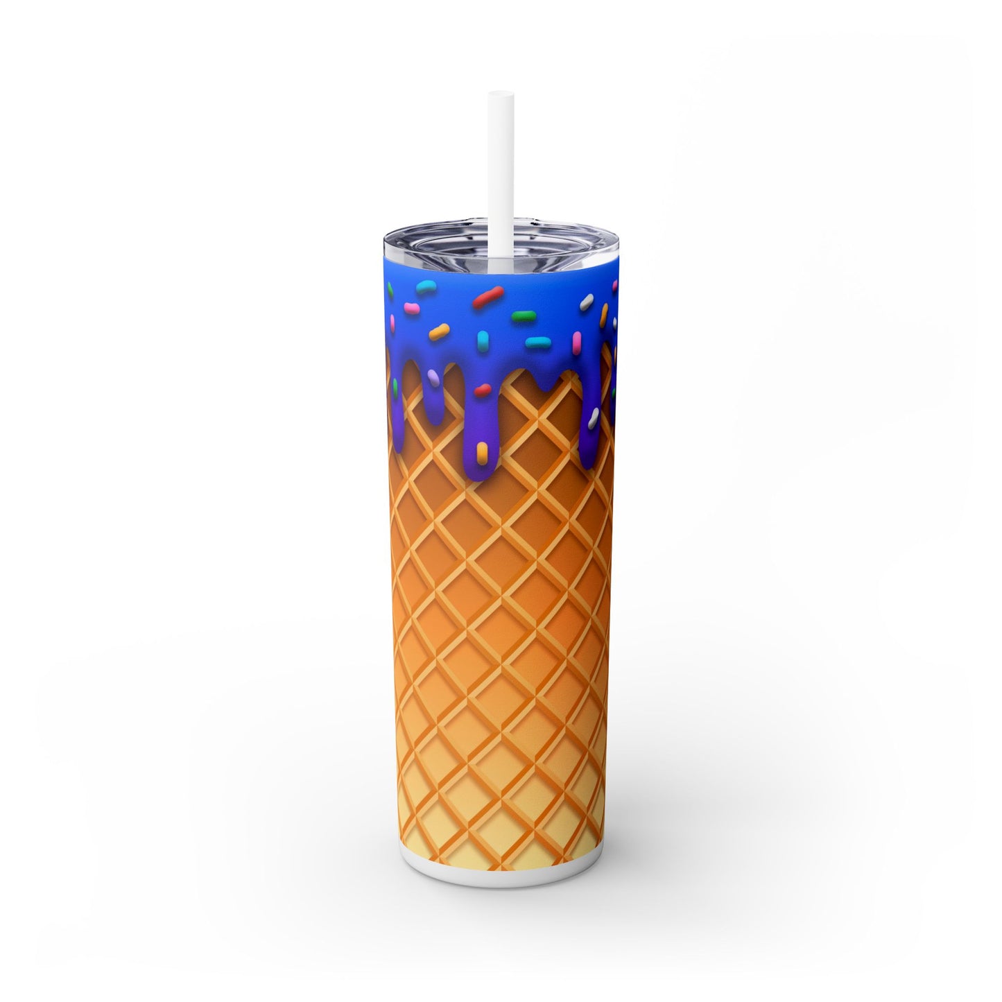 Dripping Ice Cream Waffle Cone - SleekSip Skinny 20oz Tumbler with Straw