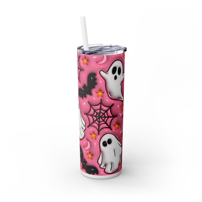 3D Inflated Pink Ghosts - SleekSip Skinny 20oz Tumbler with Straw