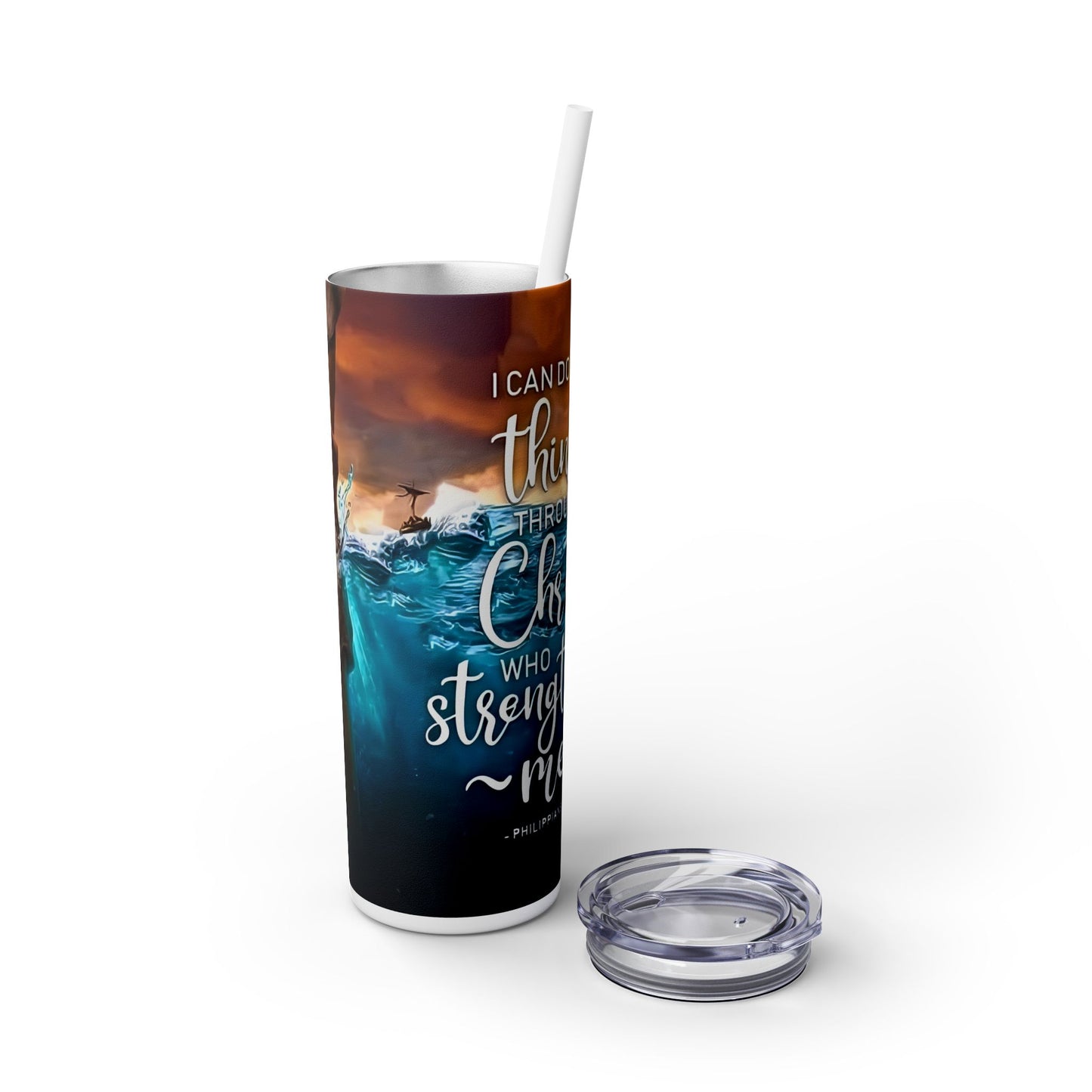 I can do all things through Jesus Christ - SleekSip Skinny 20oz Tumbler with Straw