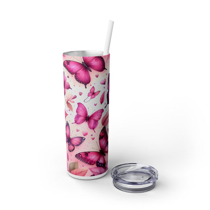 Pink Flowers and Butterflies - SleekSip Skinny 20oz Tumbler with Straw