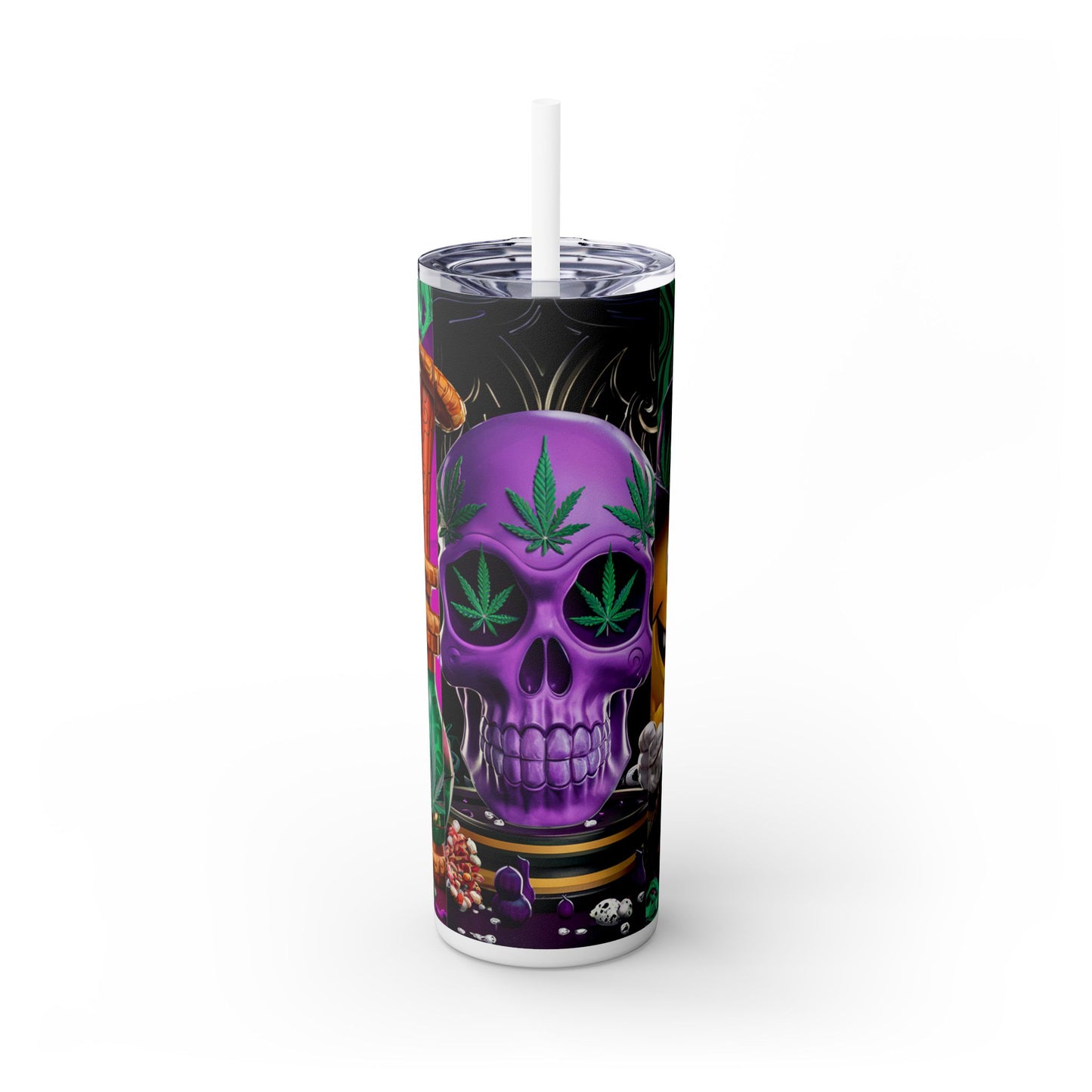 3D Cannabis Skull - SleekSip Skinny 20oz Tumbler with Straw