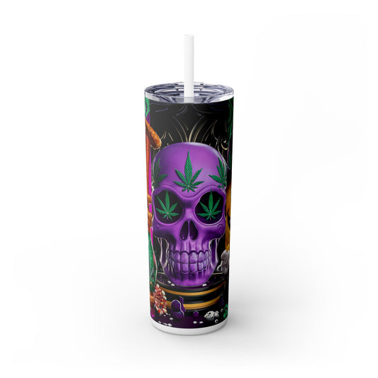 3D Cannabis Skull - SleekSip Skinny 20oz Tumbler with Straw