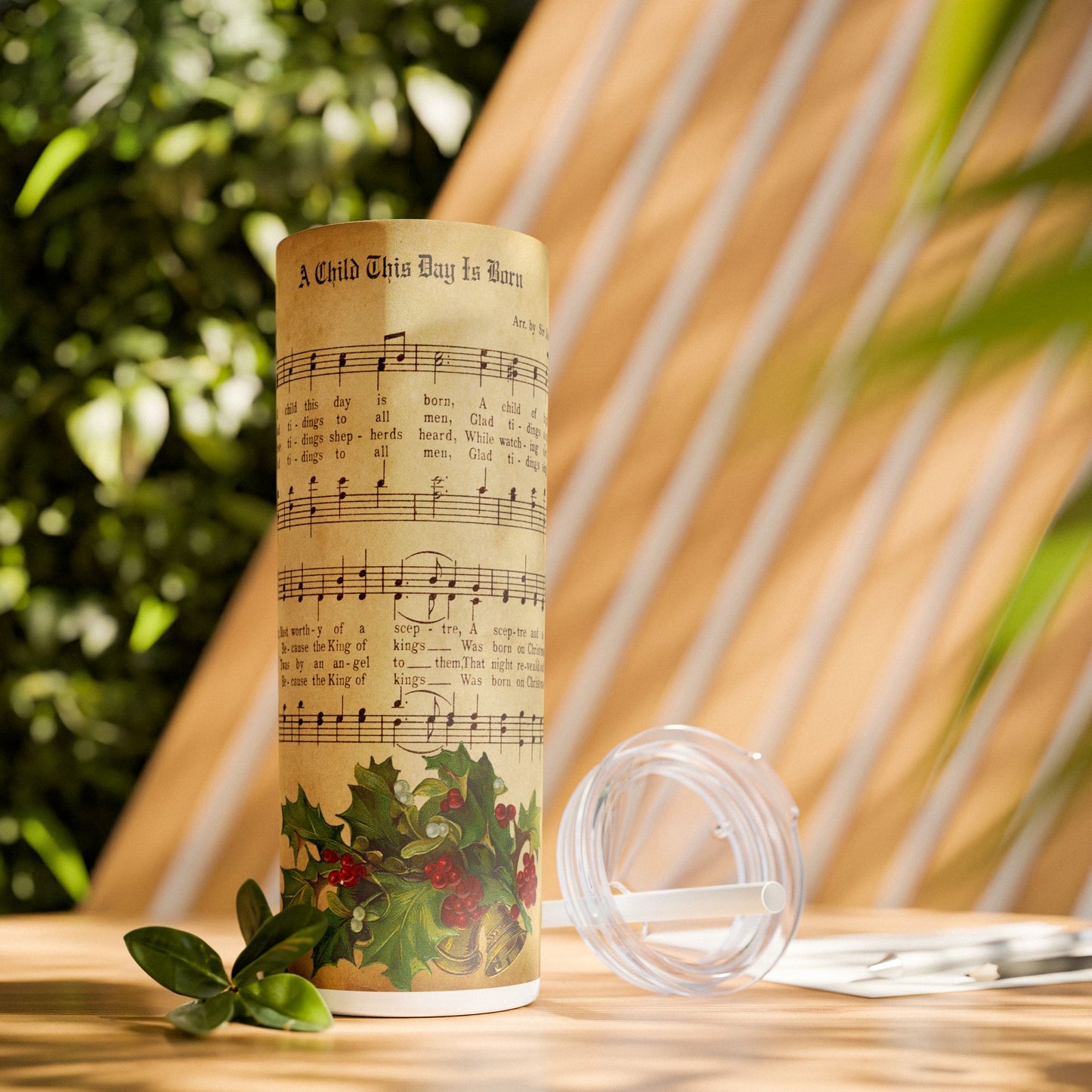 Christmas Music Notes with Red Sparkles - SleekSip Skinny 20oz Tumbler with Straw