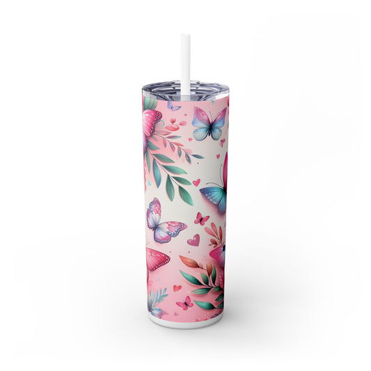 Pink Flowers and Butterflies - SleekSip Skinny 20oz Tumbler with Straw