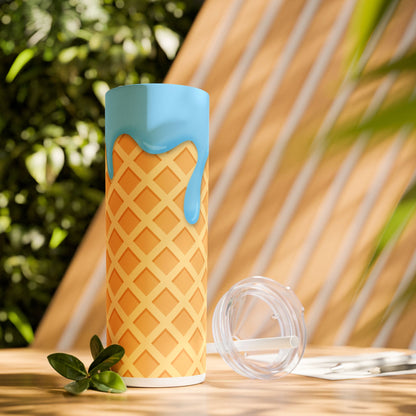 Dripping Ice Cream Waffle Cone - SleekSip Skinny 20oz Tumbler with Straw