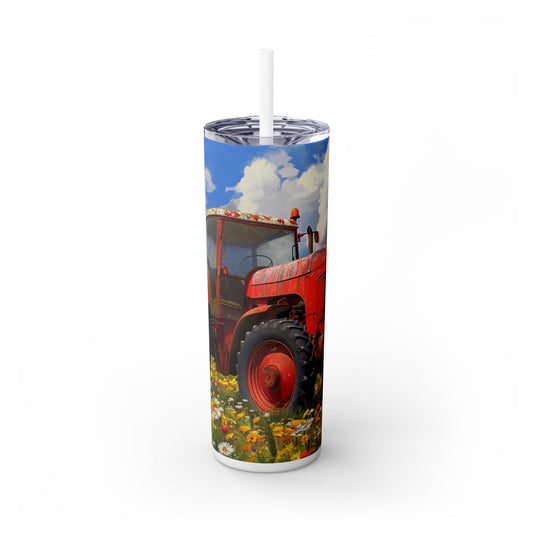 Watercolor Farm Tractor - SleekSip Skinny 20oz Tumbler with Straw