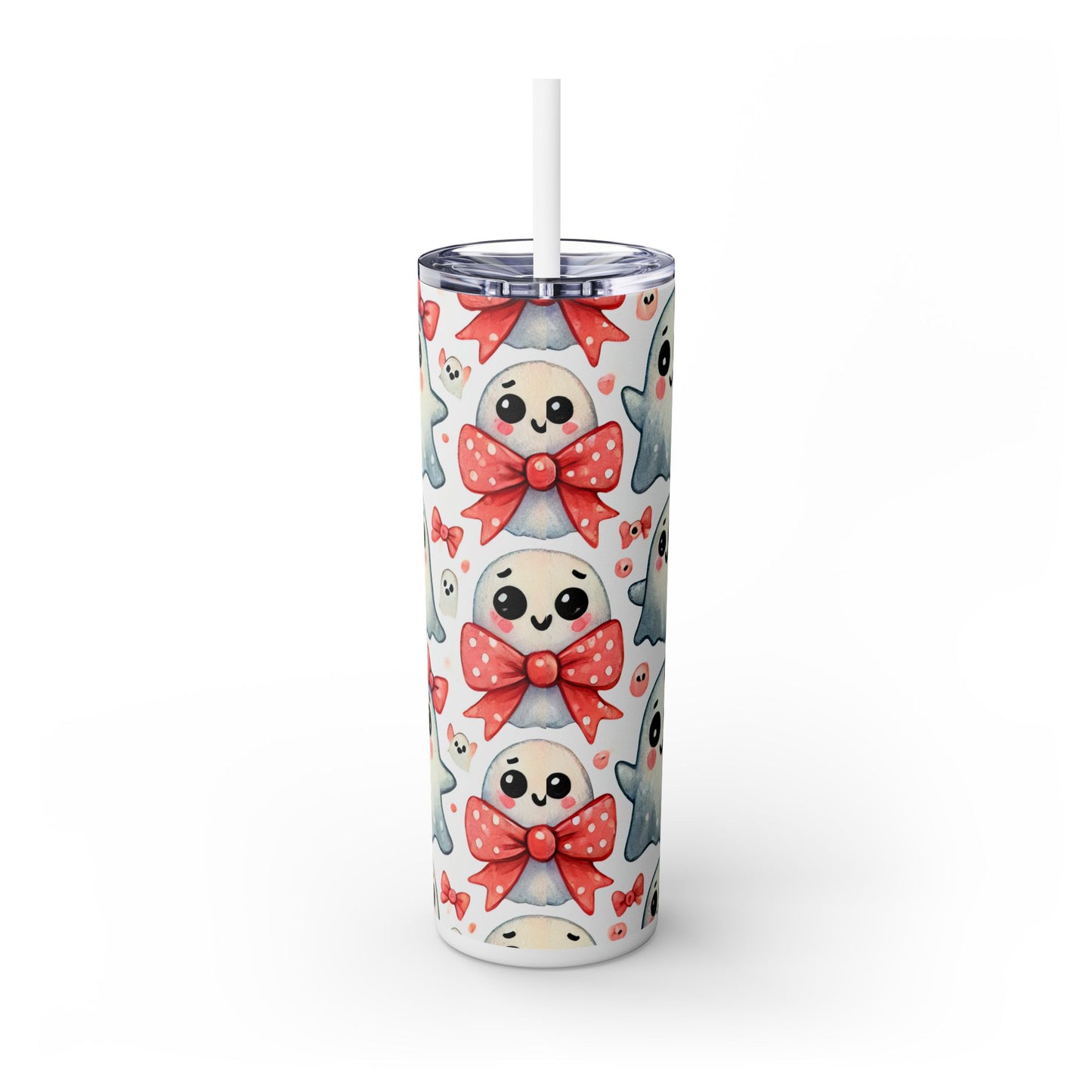 Cute Ghost Wearing A Bow - SleekSip Skinny 20oz Tumbler with Straw