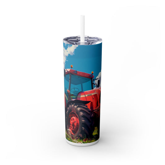 Watercolor Farm Tractor - SleekSip Skinny 20oz Tumbler with Straw