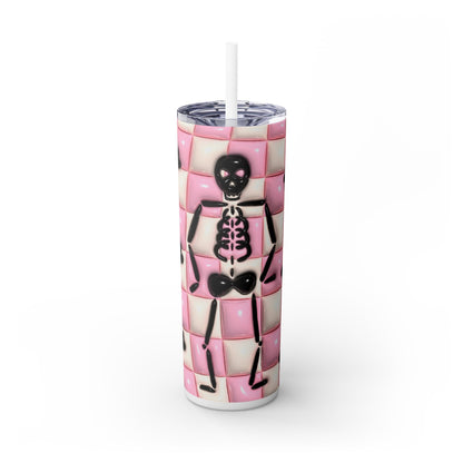 3D Inflated Pink Skull - SleekSip Skinny 20oz Tumbler with Straw