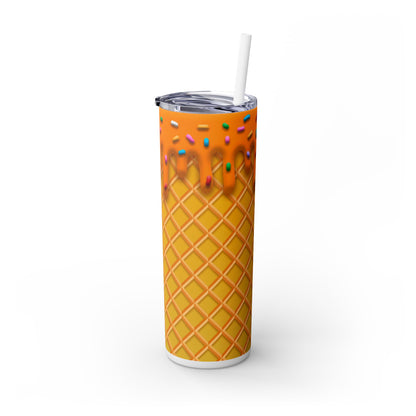 Dripping Ice Cream Waffle Cone - SleekSip Skinny 20oz Tumbler with Straw