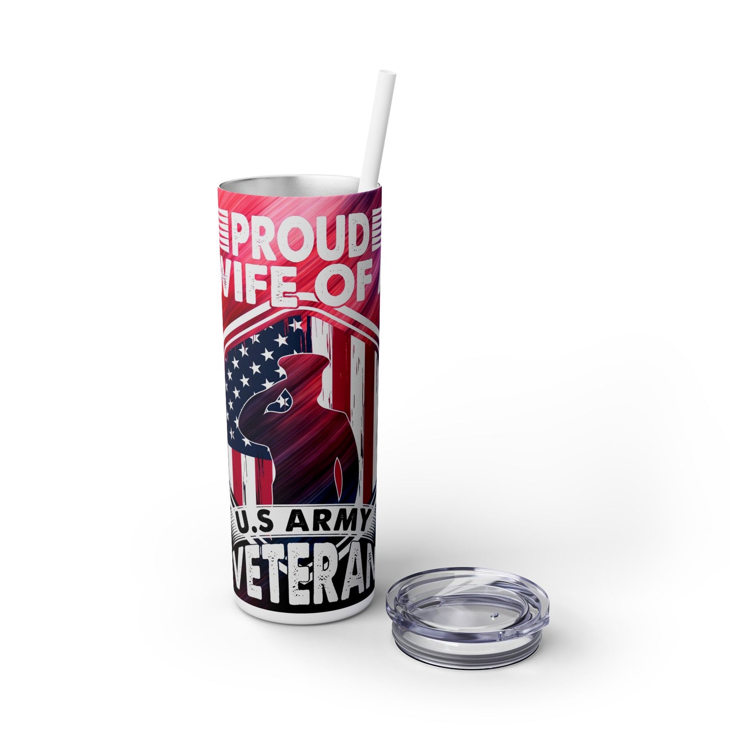 Proud Wife of a Army Veteran - SleekSip Skinny 20oz Tumbler with Straw