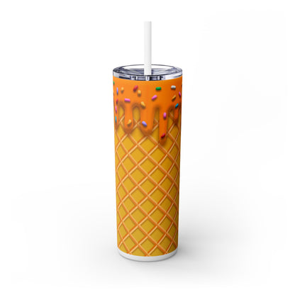 Dripping Ice Cream Waffle Cone - SleekSip Skinny 20oz Tumbler with Straw