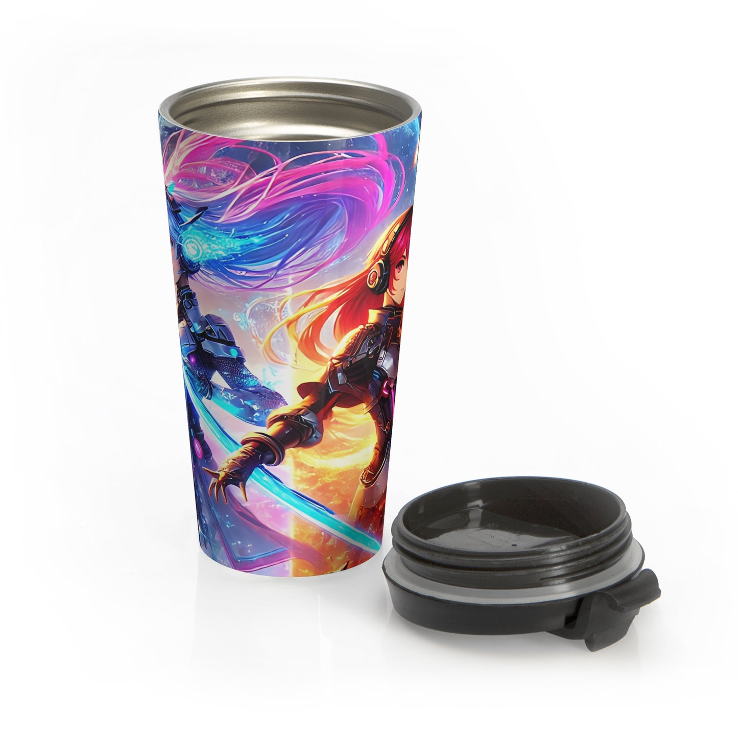 Neon Cyber Warrior Stainless Steel Travel Mug – 15oz