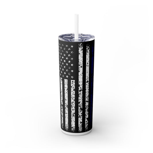 Thin Blue Line American Flag Police - SleekSip Skinny 20oz Tumbler with Straw