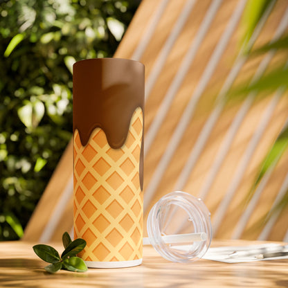 Dripping Ice Cream Waffle Cone - SleekSip Skinny 20oz Tumbler with Straw