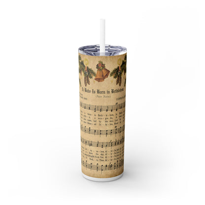 Christmas Music Notes with Red Sparkles - SleekSip Skinny 20oz Tumbler with Straw