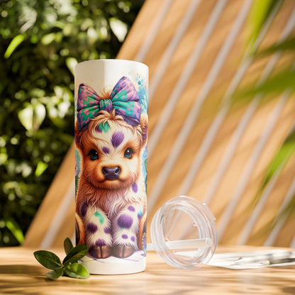 Cute Cow With Coffee - SleekSip Skinny 20oz Tumbler with Straw