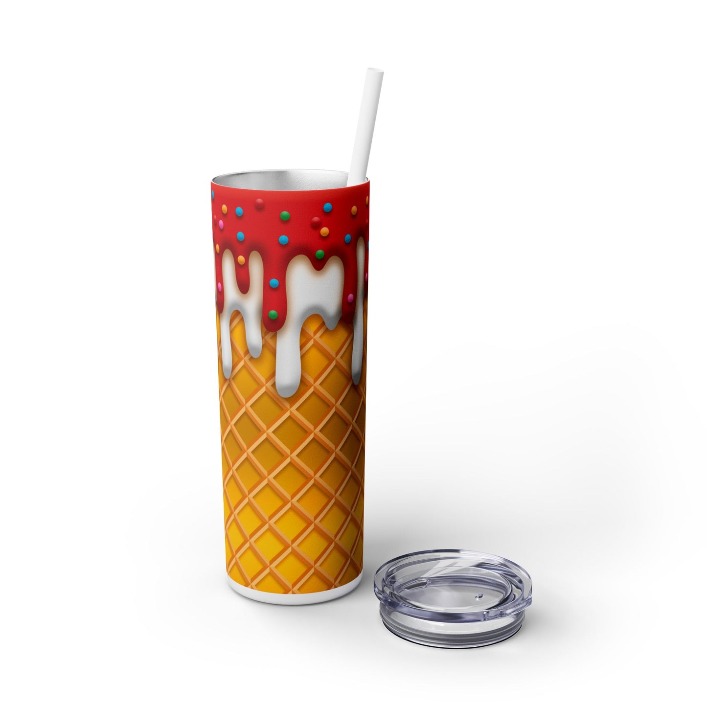 Dripping Ice Cream Waffle Cone - SleekSip Skinny 20oz Tumbler with Straw