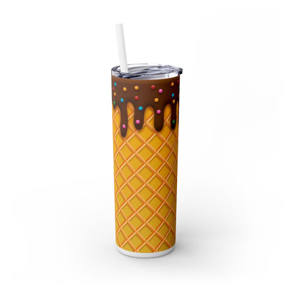 Dripping Ice Cream Waffle Cone - SleekSip Skinny 20oz Tumbler with Straw