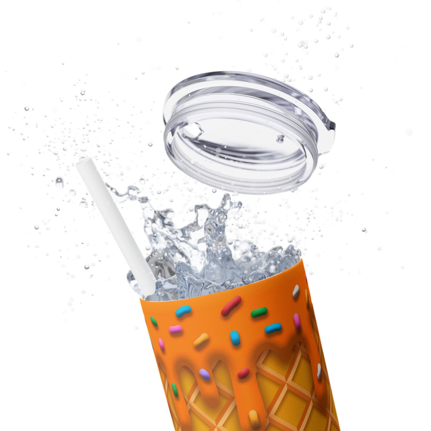 Dripping Ice Cream Waffle Cone - SleekSip Skinny 20oz Tumbler with Straw