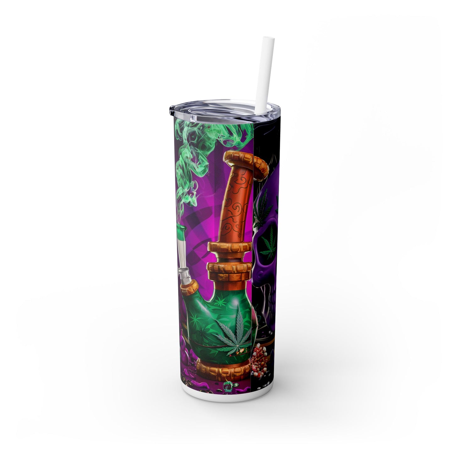 3D Cannabis Skull - SleekSip Skinny 20oz Tumbler with Straw