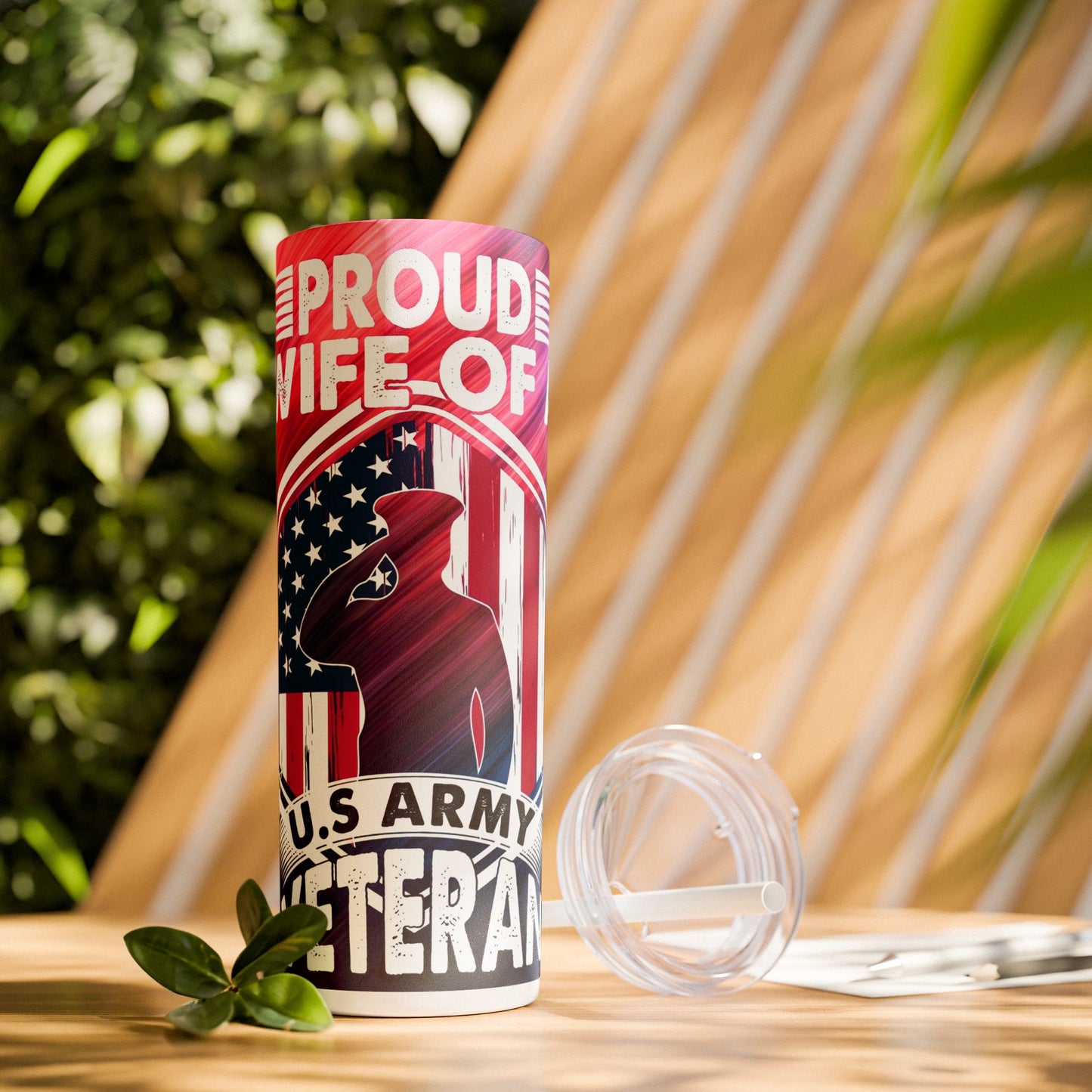 Proud Wife of a Army Veteran - SleekSip Skinny 20oz Tumbler with Straw