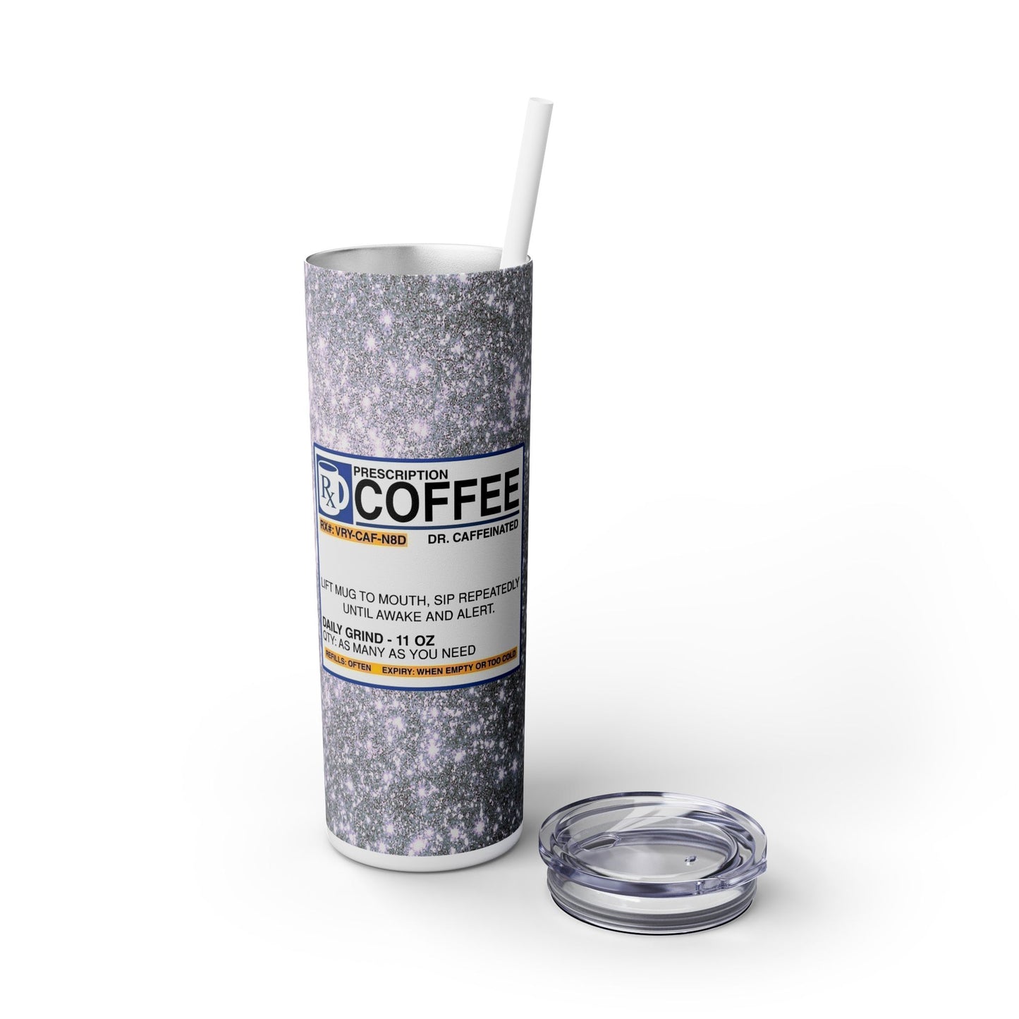 RX Coffee Sparkles - SleekSip Skinny 20oz Tumbler with Straw