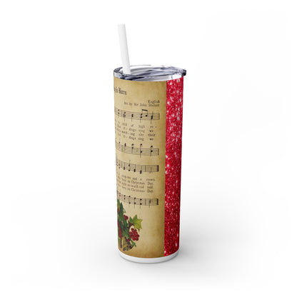 Christmas Music Notes with Red Sparkles - SleekSip Skinny 20oz Tumbler with Straw