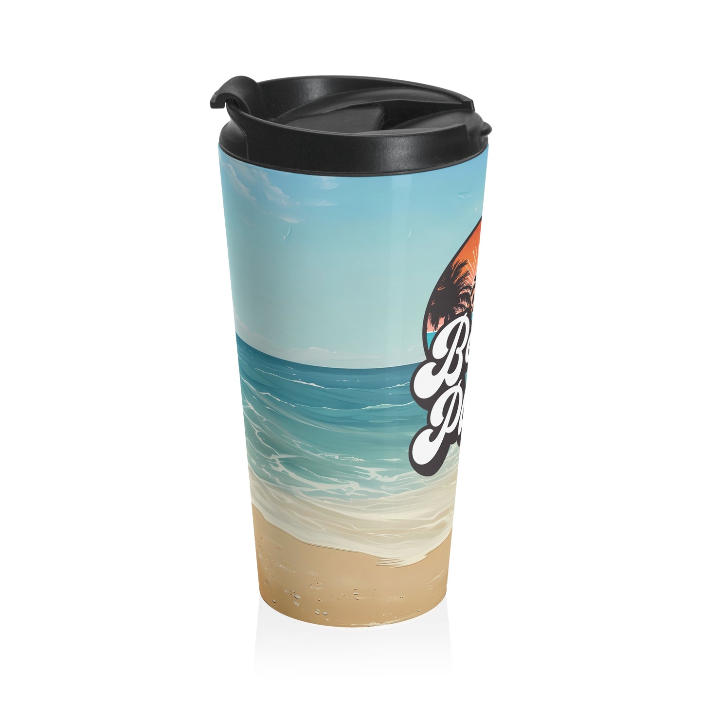 Beach Please Leopard Sunset Stainless Steel Travel Mug – 15oz