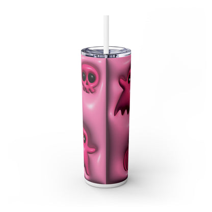 3D Inflated Pink Skulls and Pumpkins - SleekSip Skinny 20oz Tumbler with Straw