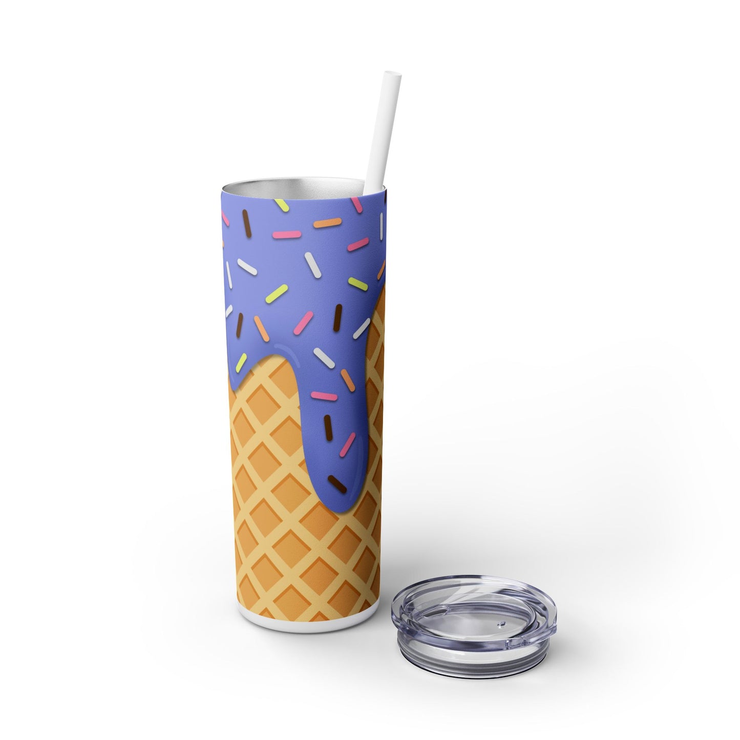 Dripping Ice Cream Waffle Cone - SleekSip Skinny 20oz Tumbler with Straw