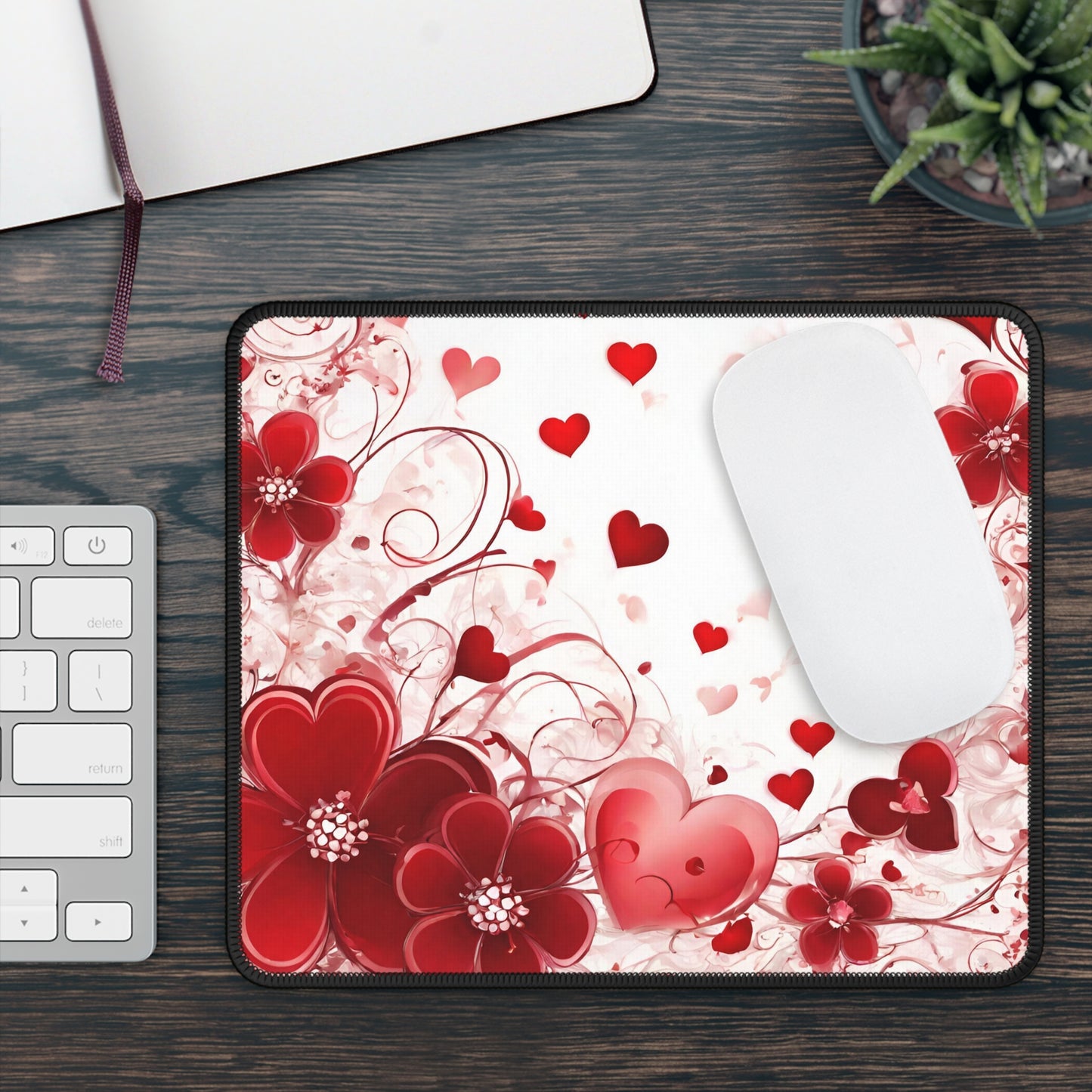 Love-Powered Floral Hearts Mouse Pad – For Smooth Moves