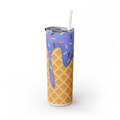 Dripping Ice Cream Waffle Cone - SleekSip Skinny 20oz Tumbler with Straw