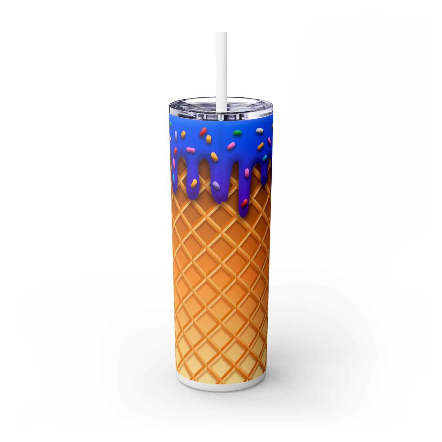 Dripping Ice Cream Waffle Cone - SleekSip Skinny 20oz Tumbler with Straw