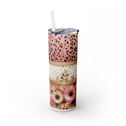 Leopard Flower Wrap - SleekSip Skinny 20oz Tumbler with Straw