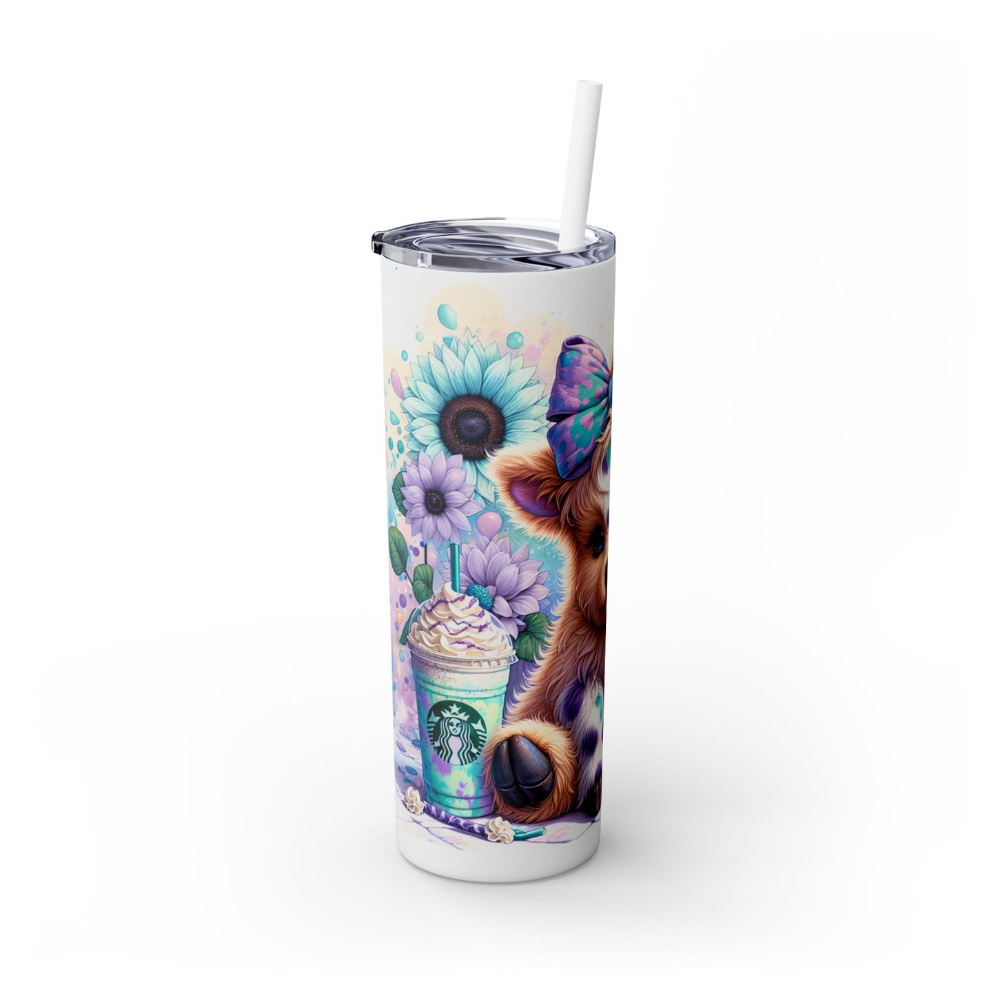 Cute Cow With Coffee - SleekSip Skinny 20oz Tumbler with Straw