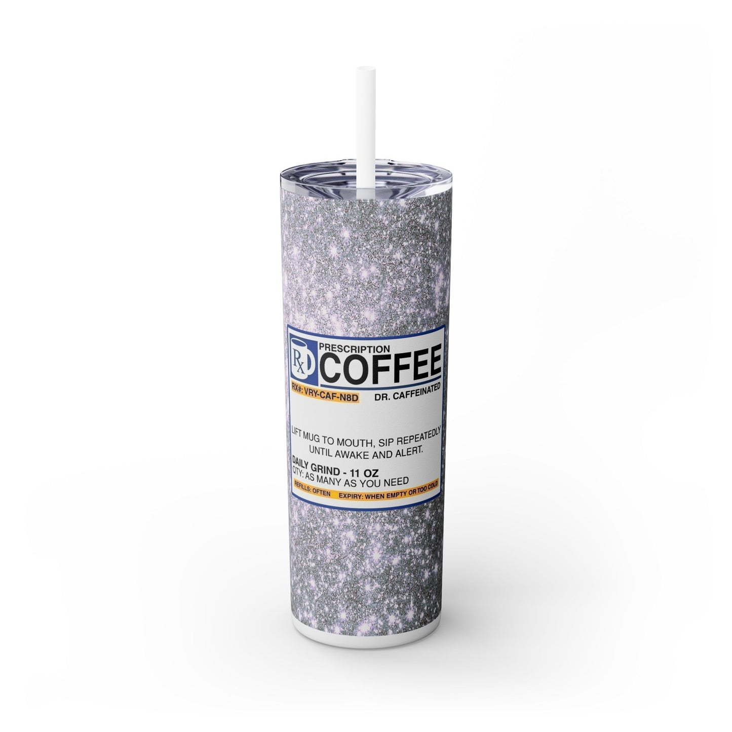 RX Coffee Sparkles - SleekSip Skinny 20oz Tumbler with Straw