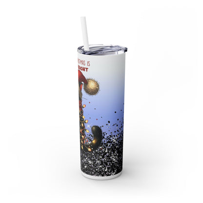 Christmas Cat with Sparkle Background - SleekSip Skinny 20oz Tumbler with Straw