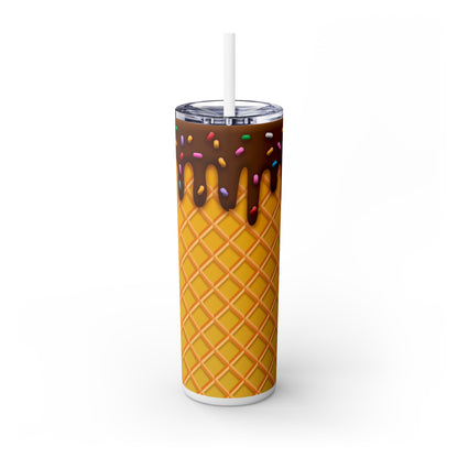 Dripping Ice Cream Waffle Cone - SleekSip Skinny 20oz Tumbler with Straw