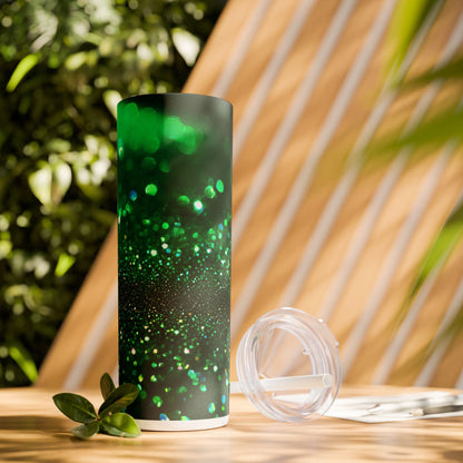 Green Sparkles - SleekSip Skinny 20oz Tumbler with Straw