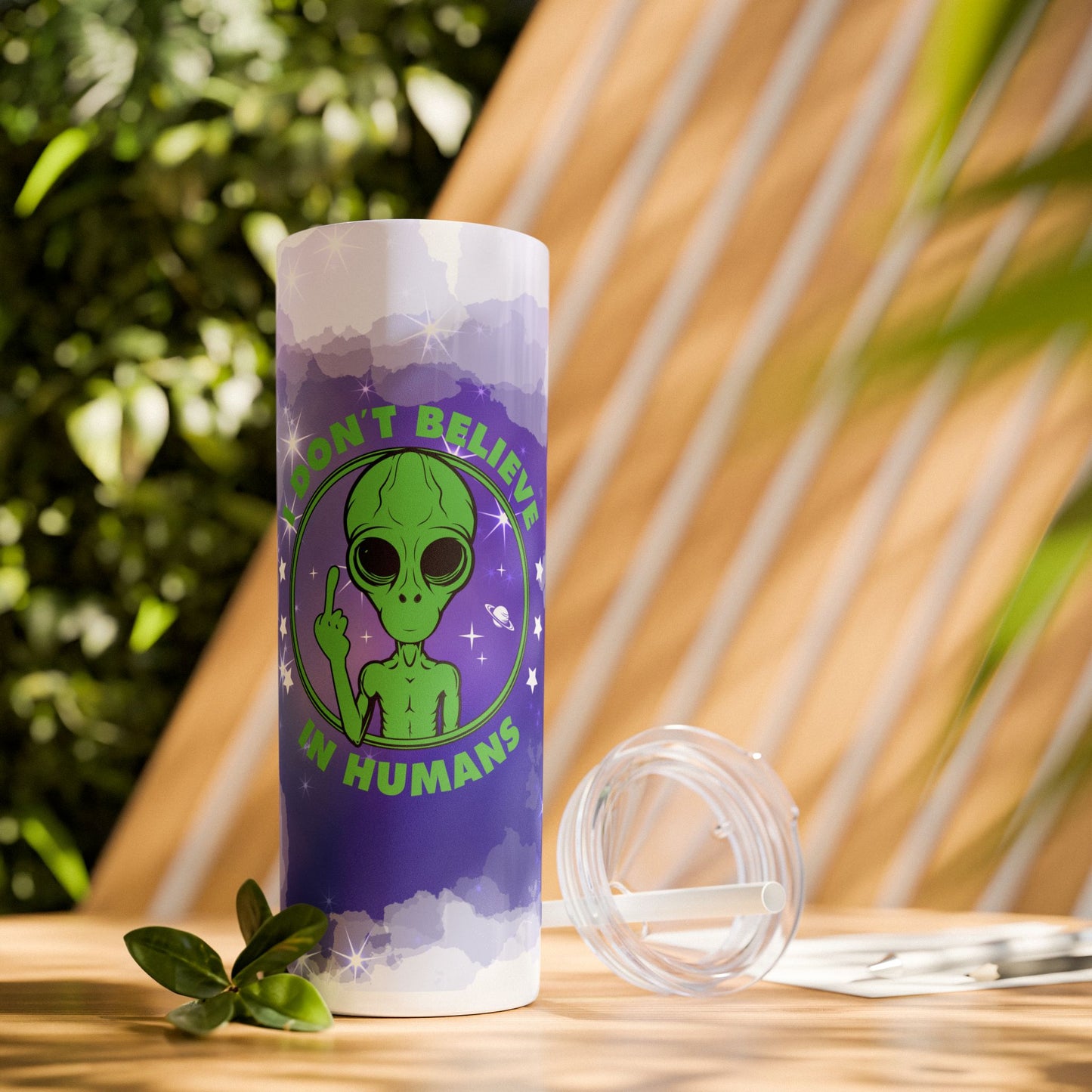 Funny Alien I don’t Believe in Humans - SleekSip Skinny 20oz Tumbler with Straw