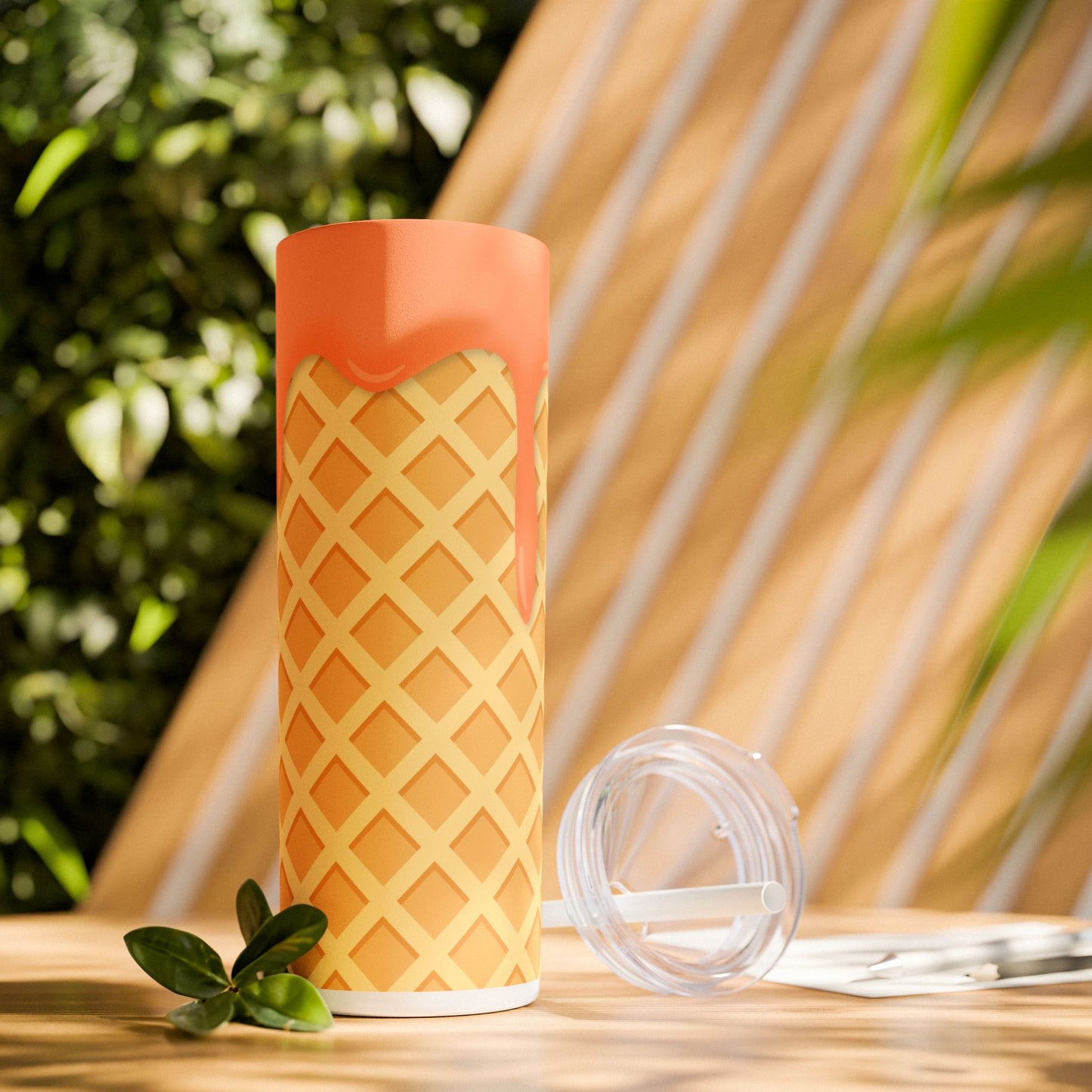 Dripping Ice Cream Waffle Cone - SleekSip Skinny 20oz Tumbler with Straw