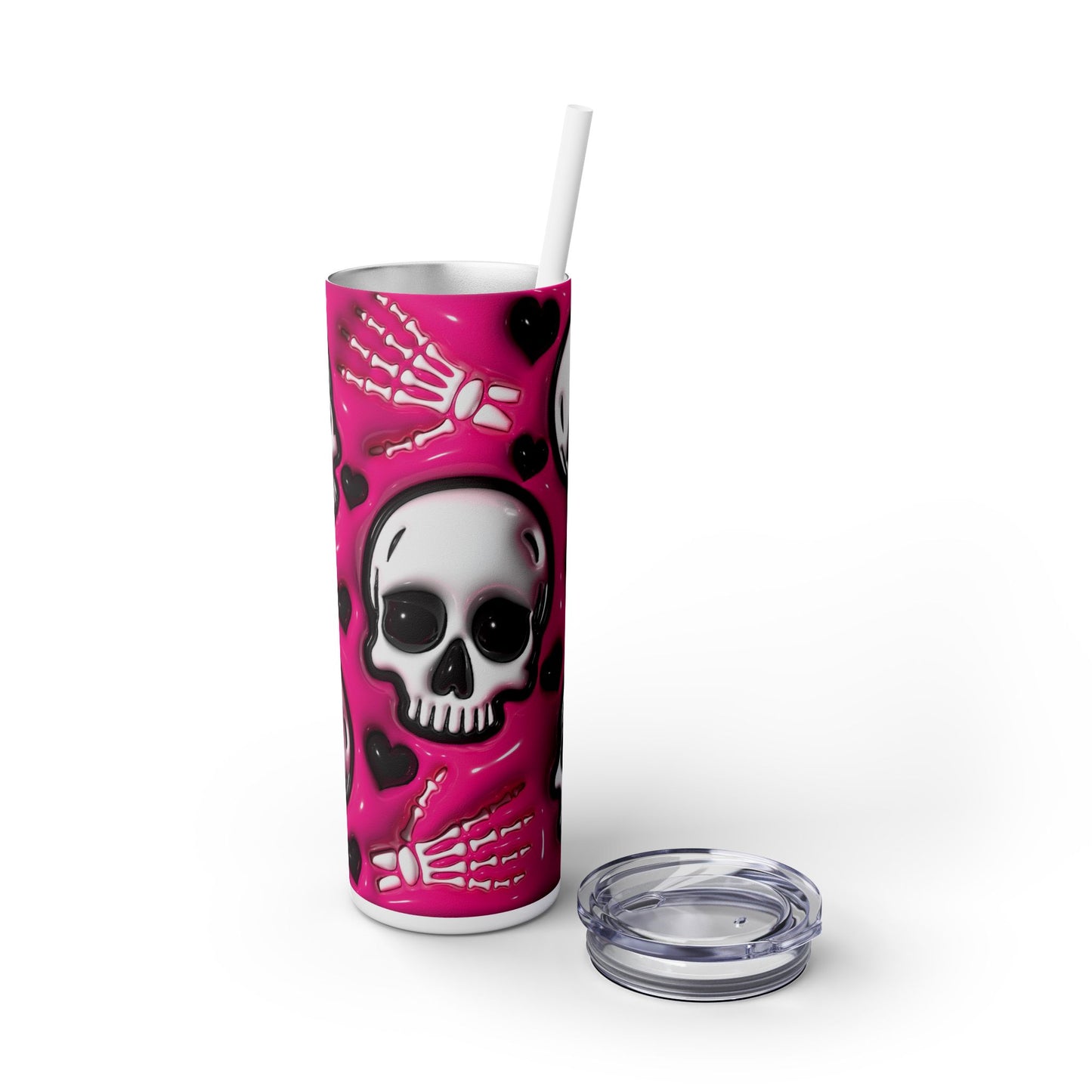 3D Inflated Pink Skulls - SleekSip Skinny 20oz Tumbler with Straw