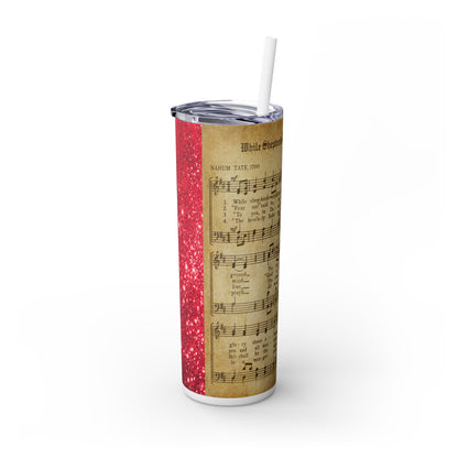 Christmas Music Notes with Red Sparkles - SleekSip Skinny 20oz Tumbler with Straw