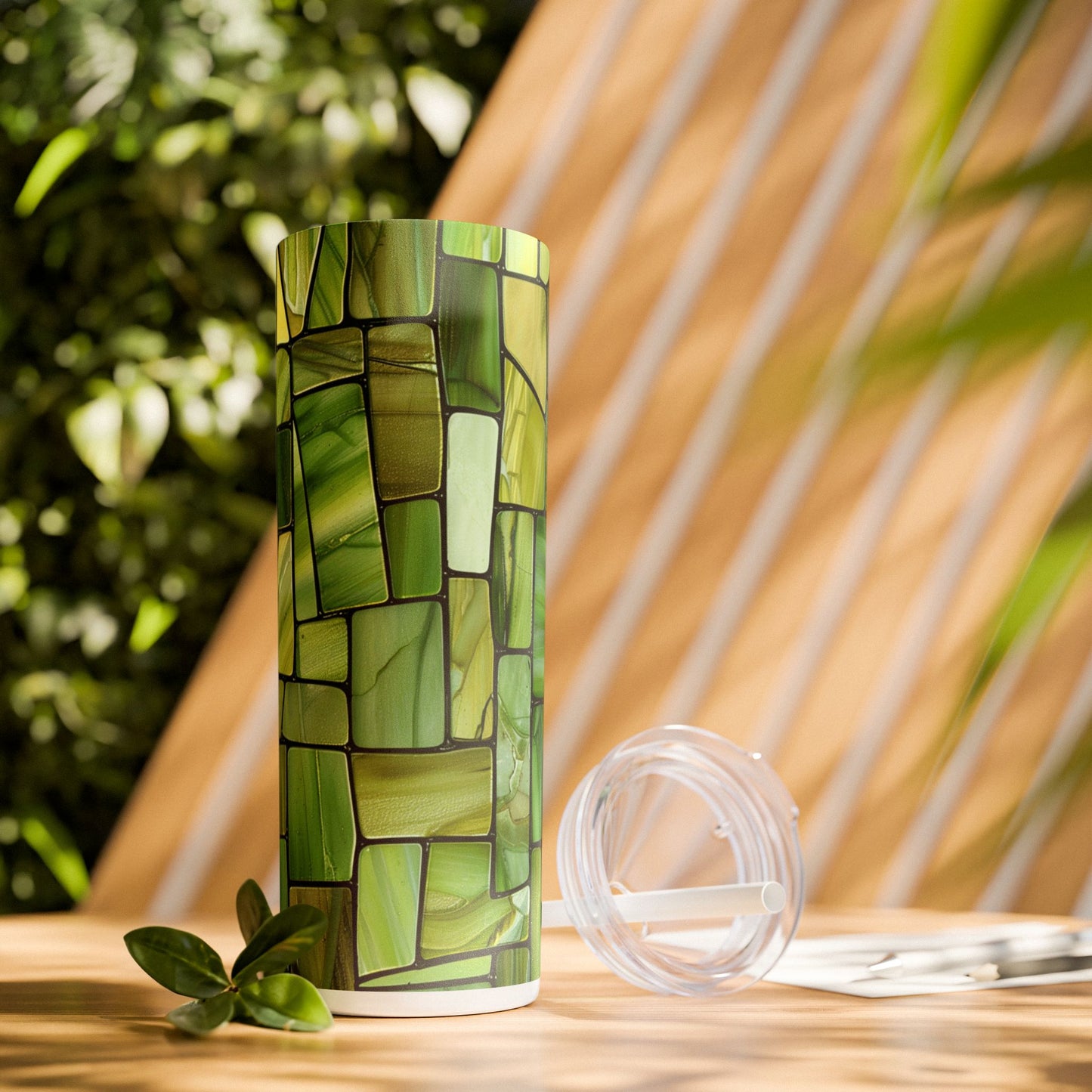 Green Stained Glass - SleekSip Skinny 20oz Tumbler with Straw