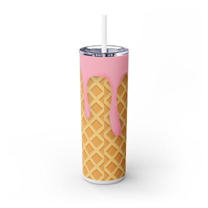 Dripping Ice Cream Waffle Cone - SleekSip Skinny 20oz Tumbler with Straw