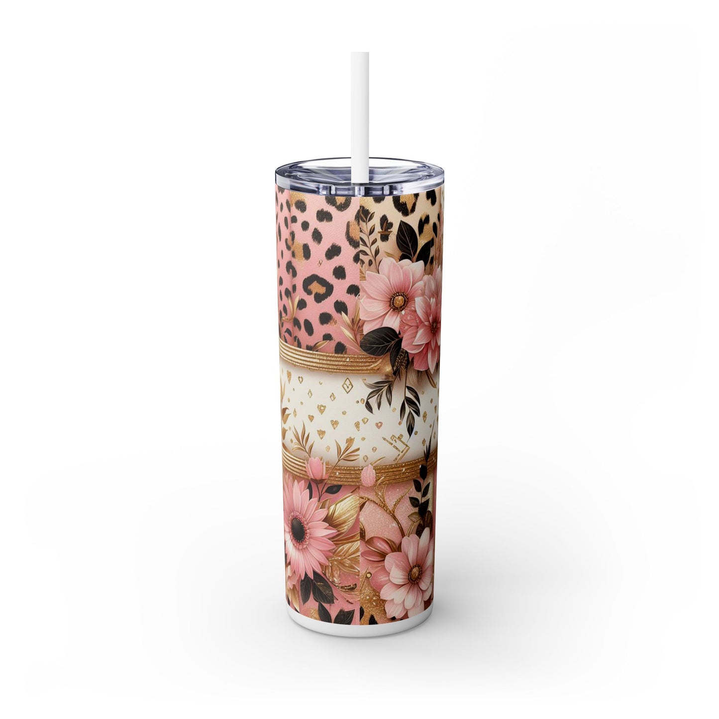 Leopard Flower Wrap - SleekSip Skinny 20oz Tumbler with Straw