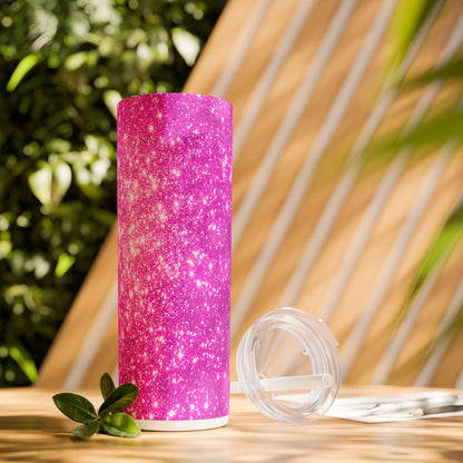 Hot Pink Sparkles - SleekSip Skinny 20oz Tumbler with Straw