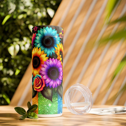 Colorful Bright Flowers - SleekSip Skinny 20oz Tumbler with Straw